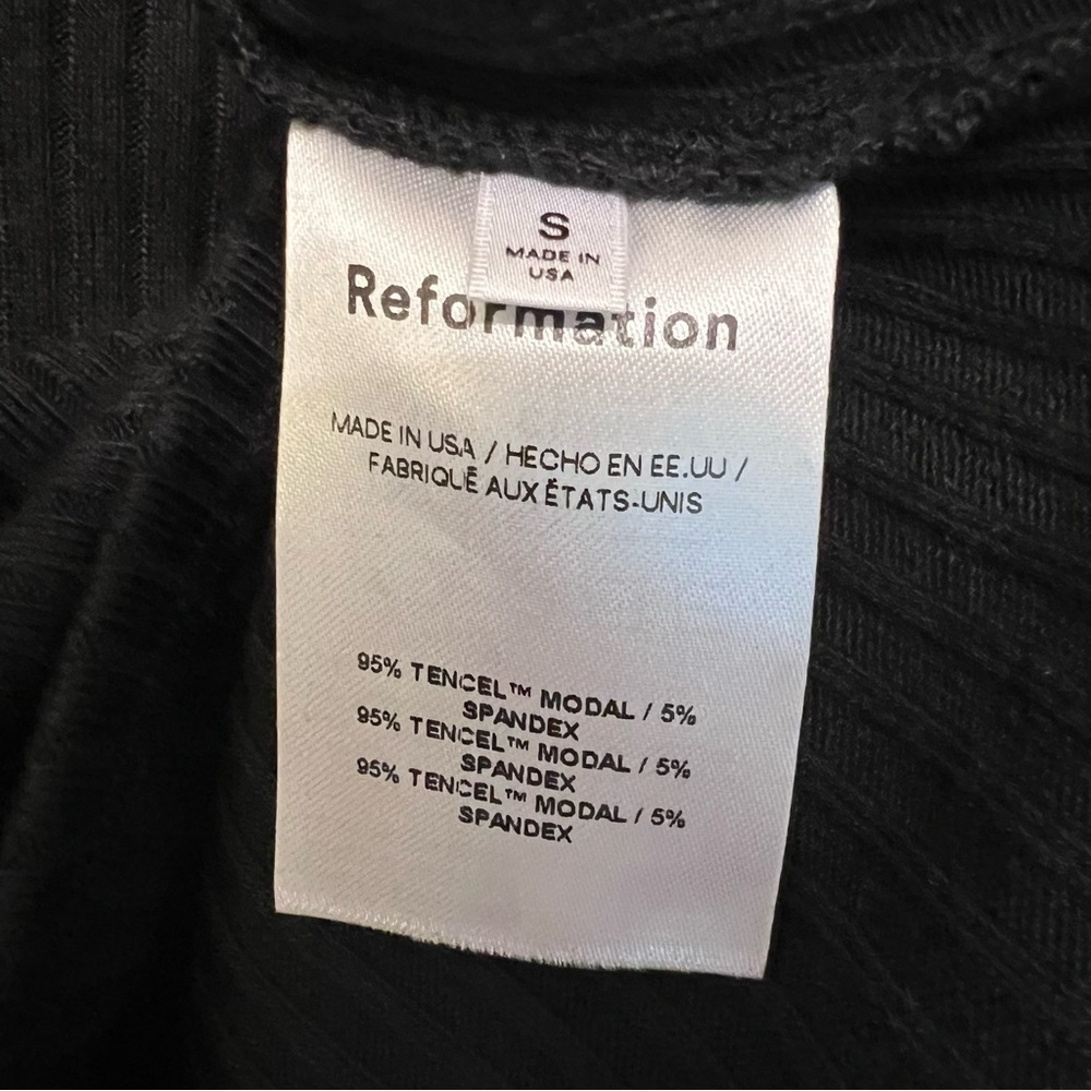 Reformation Bardot Square Neck Ribbed Knit Short Sleeve Top Black Small Modern - Picture 4 of 4